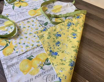 Reversible Unisex Apron Italian Lemons Yellow Floral