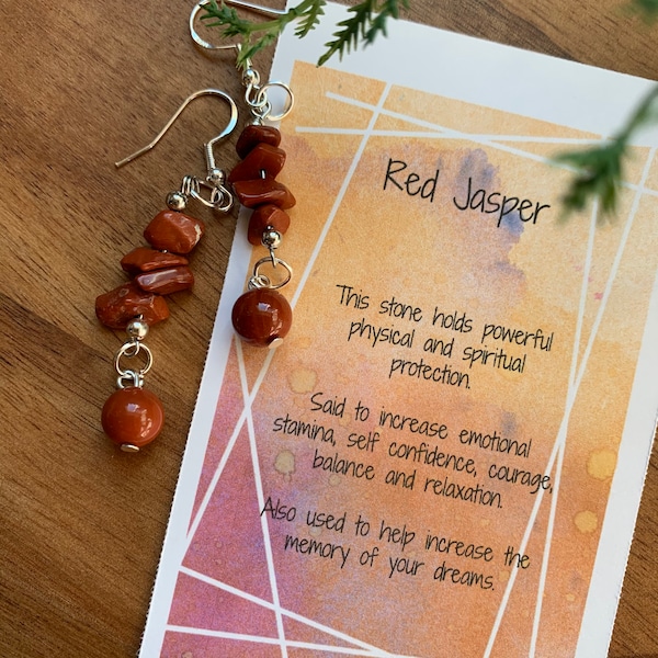 Red Jasper Healing Crystal Rock Chip Dangle Earrings