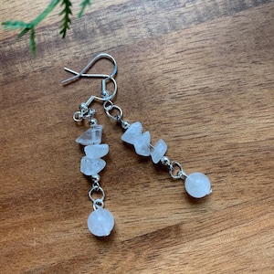 White Jade Healing Crystal Rock Chip Dangle Earrings