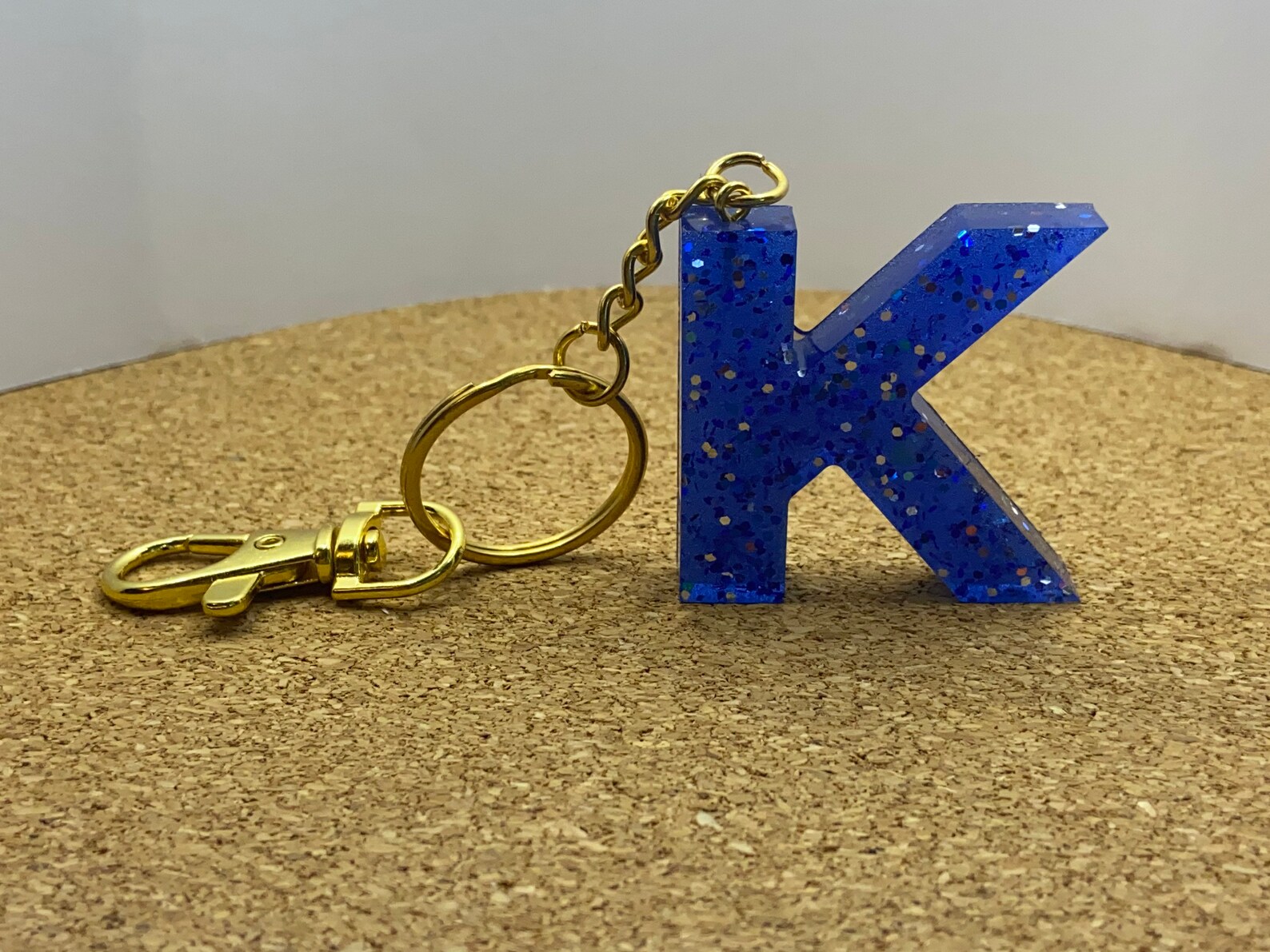 Letter K Blue Gold Keychain Etsy