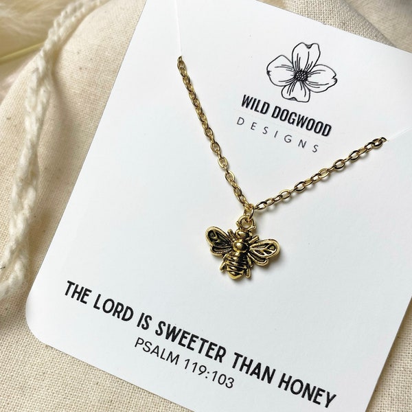 Gold Bee Charm Necklace | Christian Jewelry | Stainless Steel