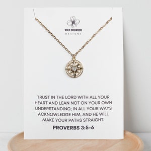 Gold Compass Necklace | Bible Verse Necklace | Proverbs 3:5-6 | Graduation Gift | Gift for Her