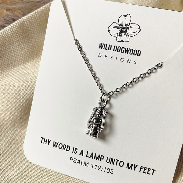 Lantern Charm Necklace | Lamp Unto My Feet | Christian Jewelry | Stainless Steel