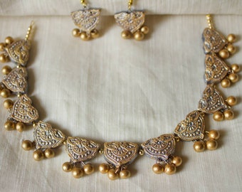 Kolka - Terracotta jewelry set, gold and silver colour combination