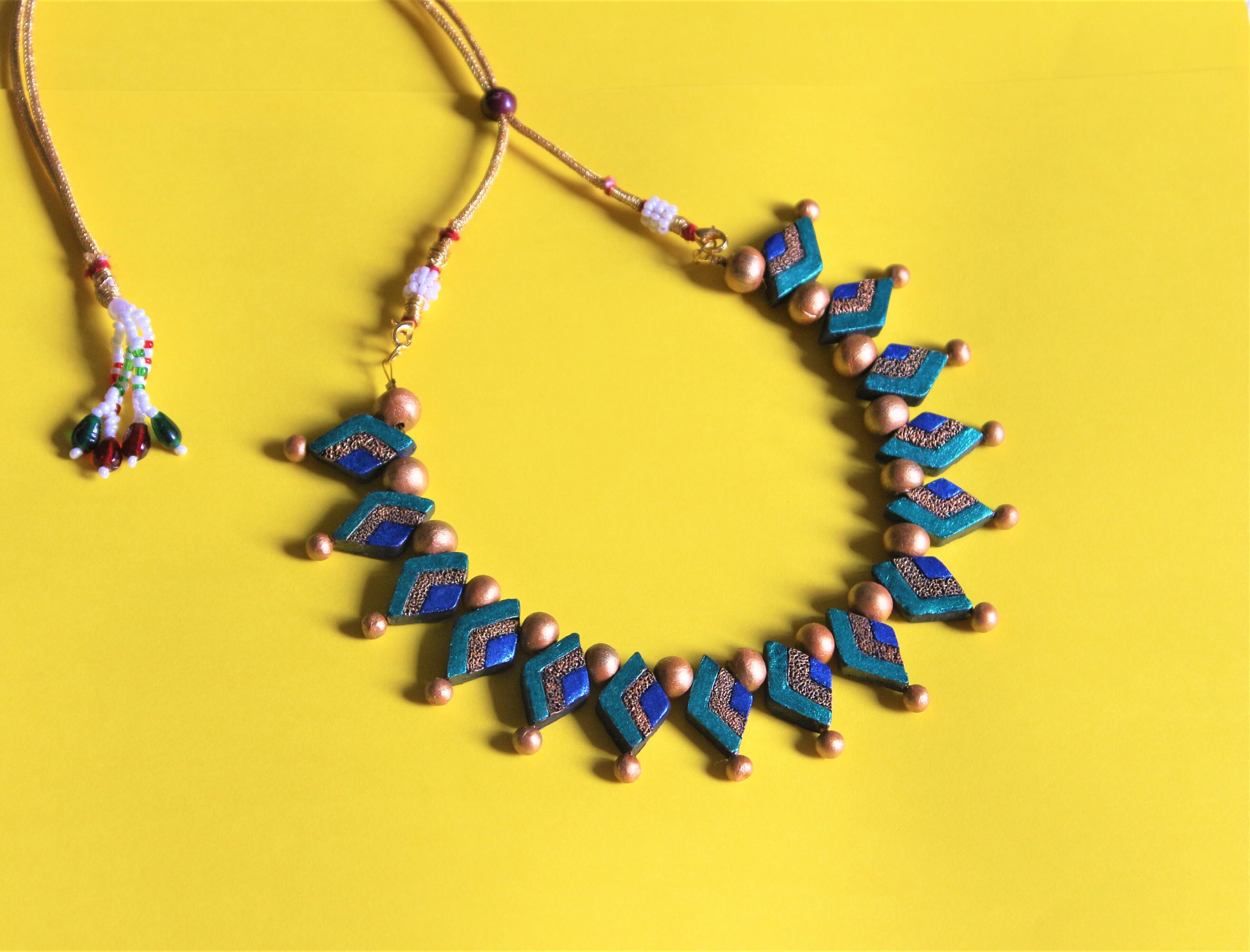 Terracotta Jewelry Diamond Shape Indian Jewelry Green Etsy