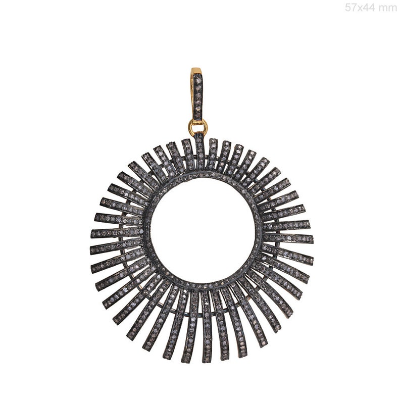 Designer pave diamonds boho fashion sun burst star burst mandala art sterling silver pendant