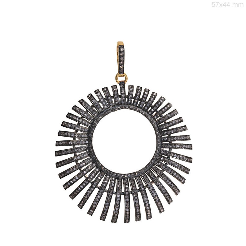 Designer pave diamonds boho fashion sun burst star burst mandala art sterling silver pendant