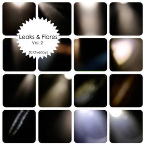 May include: A collection of 50 light leak and flare overlays for digital editing. The overlays are in various shapes and sizes, with a variety of colors and intensities. The overlays are perfect for adding a vintage or dreamy look to your photos.