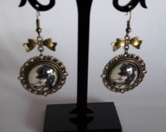 boucles d'oreilles bronze avec cabochon steampunk