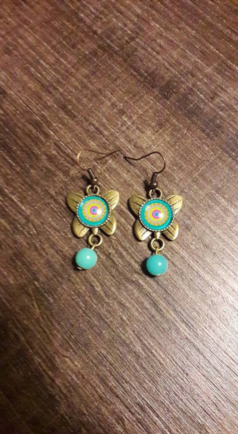 Boucles d'oreilles bronze cabochon et bleu image 1