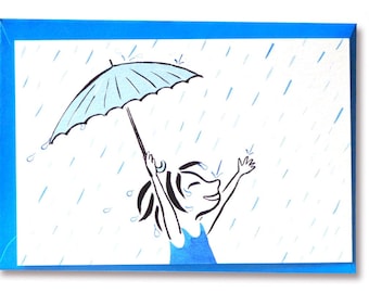 Carte postale Pluie Enfant Parapluie Joie