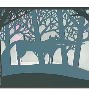 Carte Postale Loup Papier découpé Petit chaperon rouge Forêt Découpage Conte