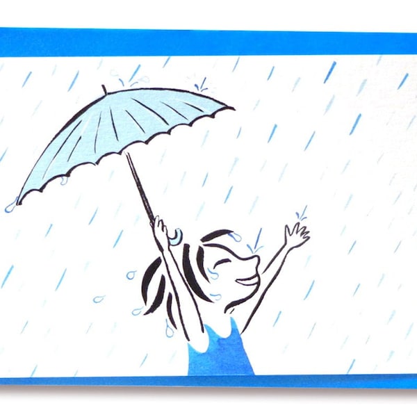 Carte postale Pluie Enfant Parapluie Joie