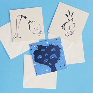 3 Cartes postales OISEAUX, Hiboux Pioupiou chante Arbre