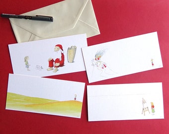 4 Humoristische ansichtkaarten Papier Santa Claus Princess Desert Painter