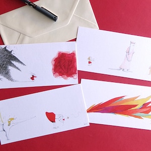 4 Cartes postales humoristiques Loup Barbecue Petit chaperon rouge