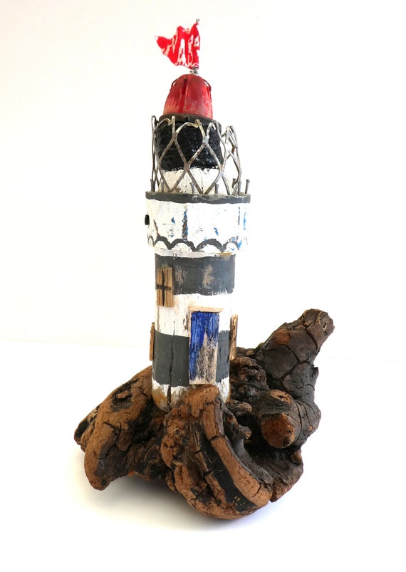 Driftwood Lighthouse Beach Decordriftwood Art Seascape Etsy