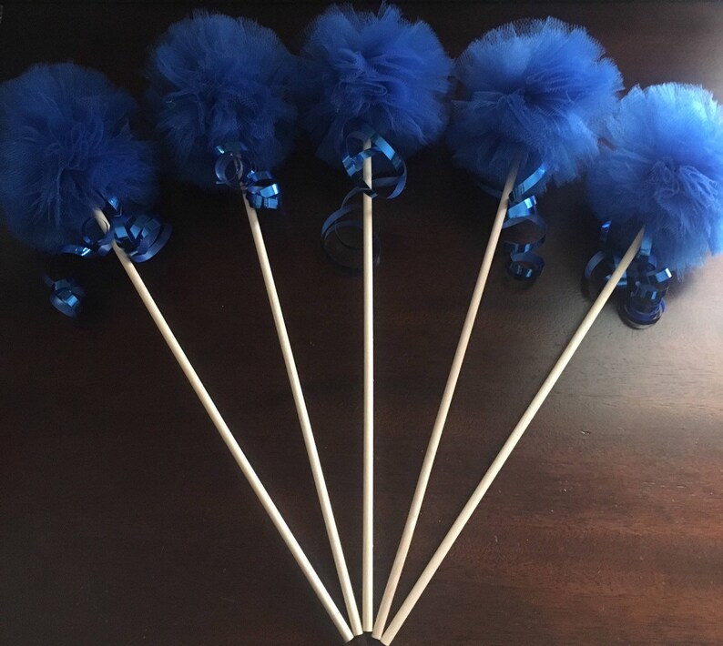 Tulle Pom Pom Sticks set of 5 royal blue Etsy
