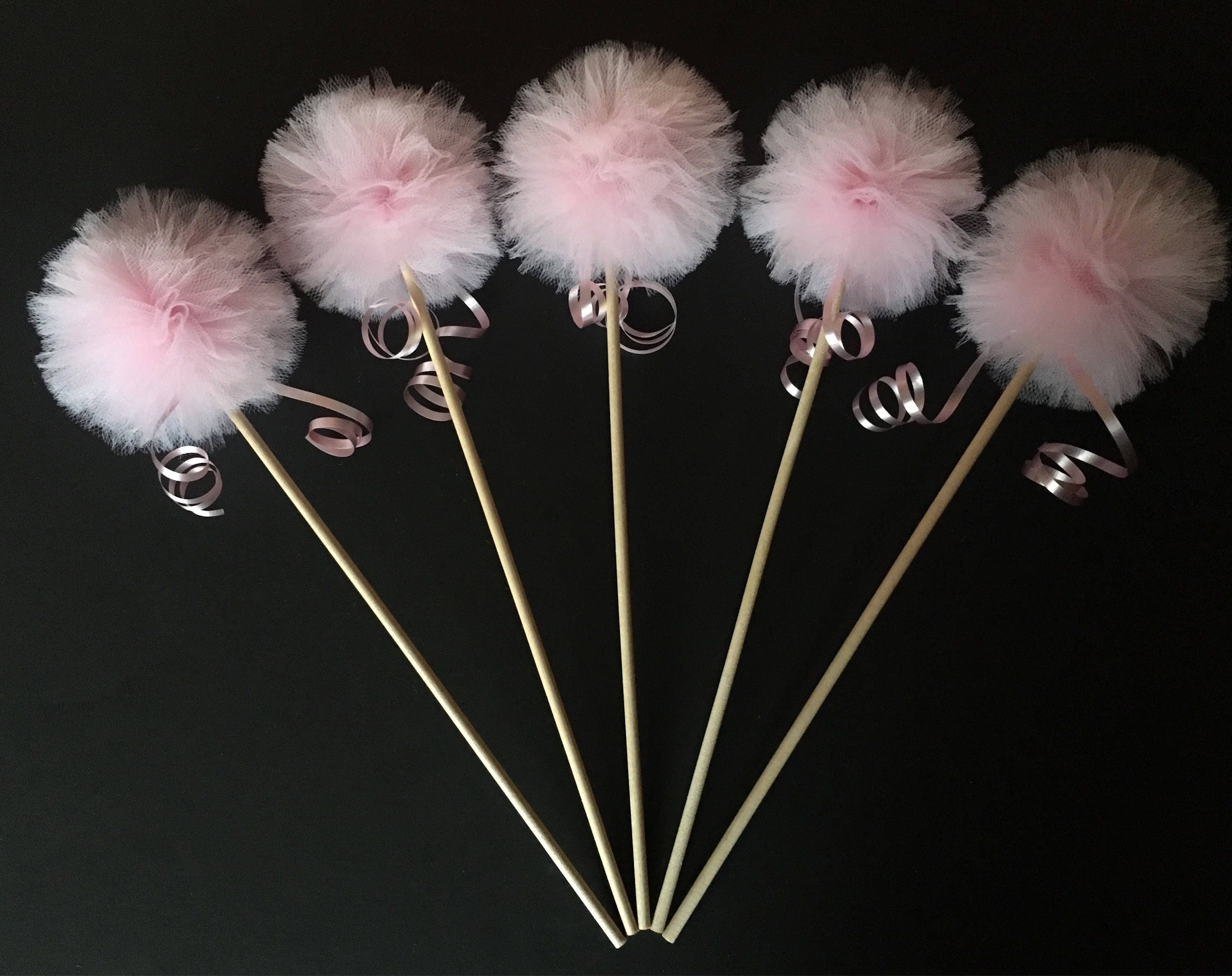 Tulle Pom Pom Sticks set of 5 light pink Etsy