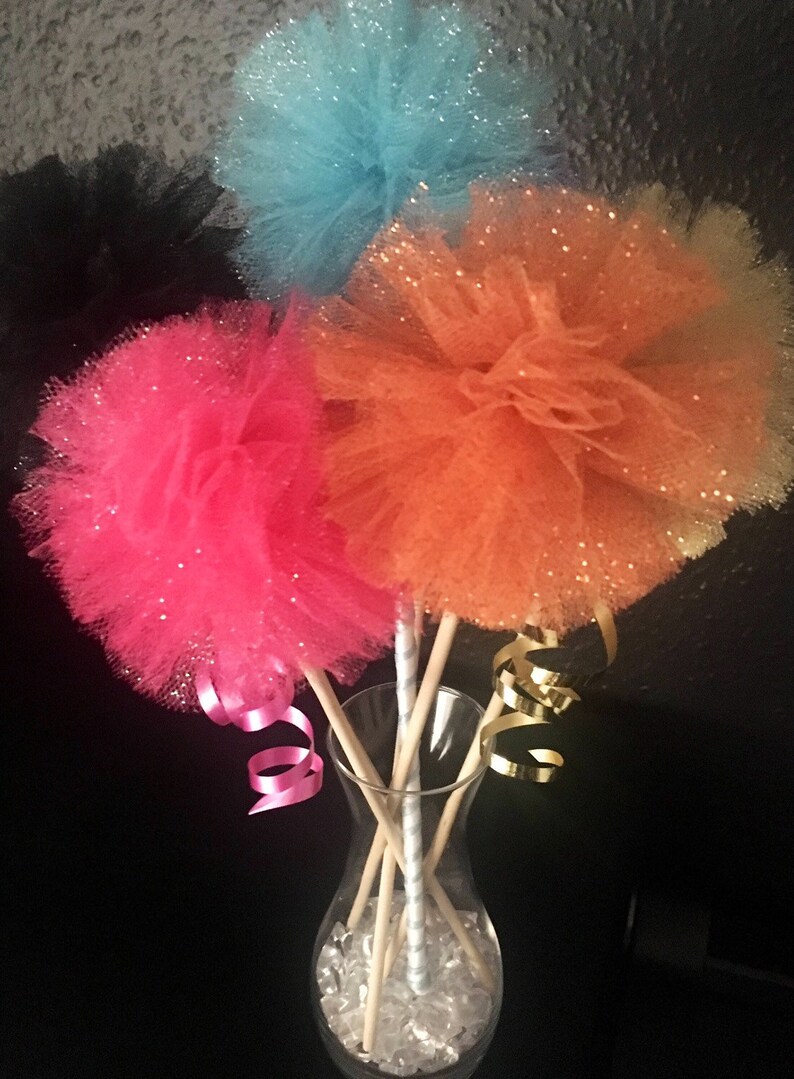 Glitter Tulle Pom poms on a stick Etsy