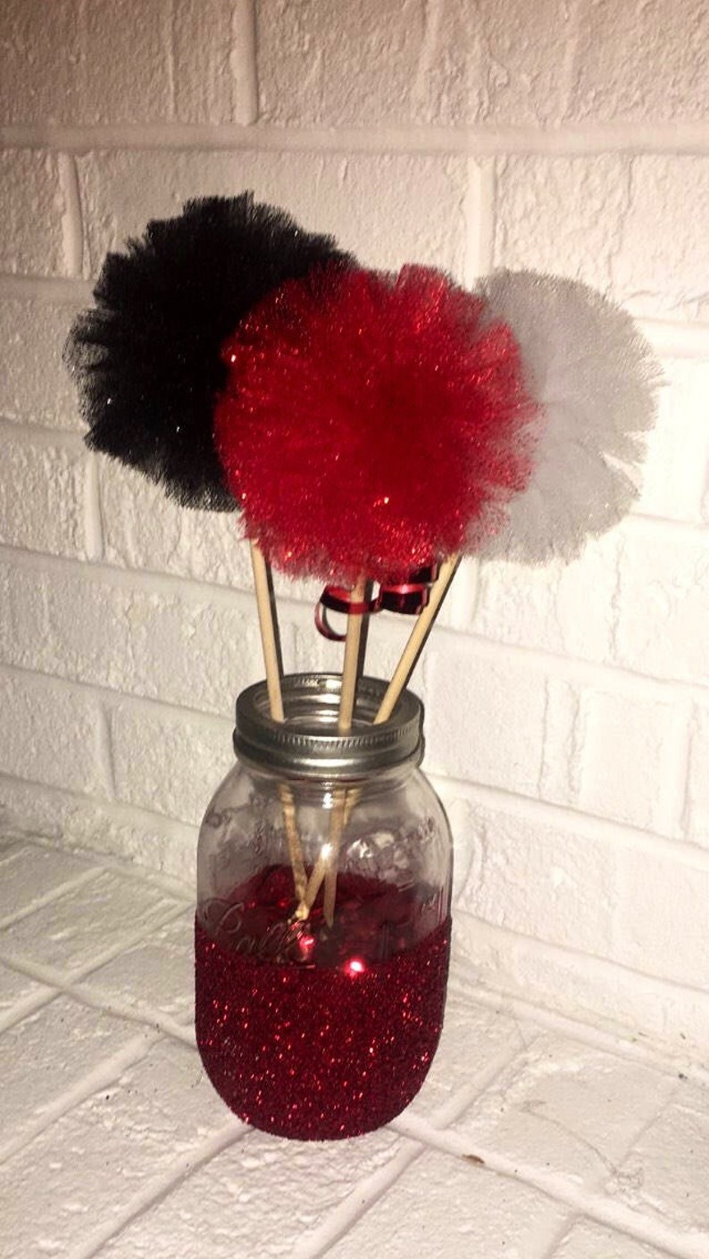 Glitter Tulle Pom poms on a stick Etsy