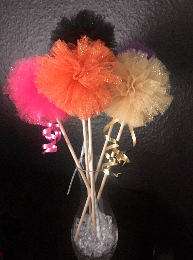 Glitter Tulle Pom poms on a stick Etsy