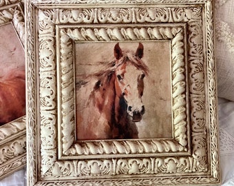Beautiful horse print in vintage white ornate frame antique Horse lover art Vintage Soul
