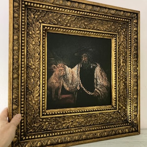Original print Aristotle Contemplating the French Bulldog  vintage gold frame Rembrandt Best in Show Frenchie herARTnsoul