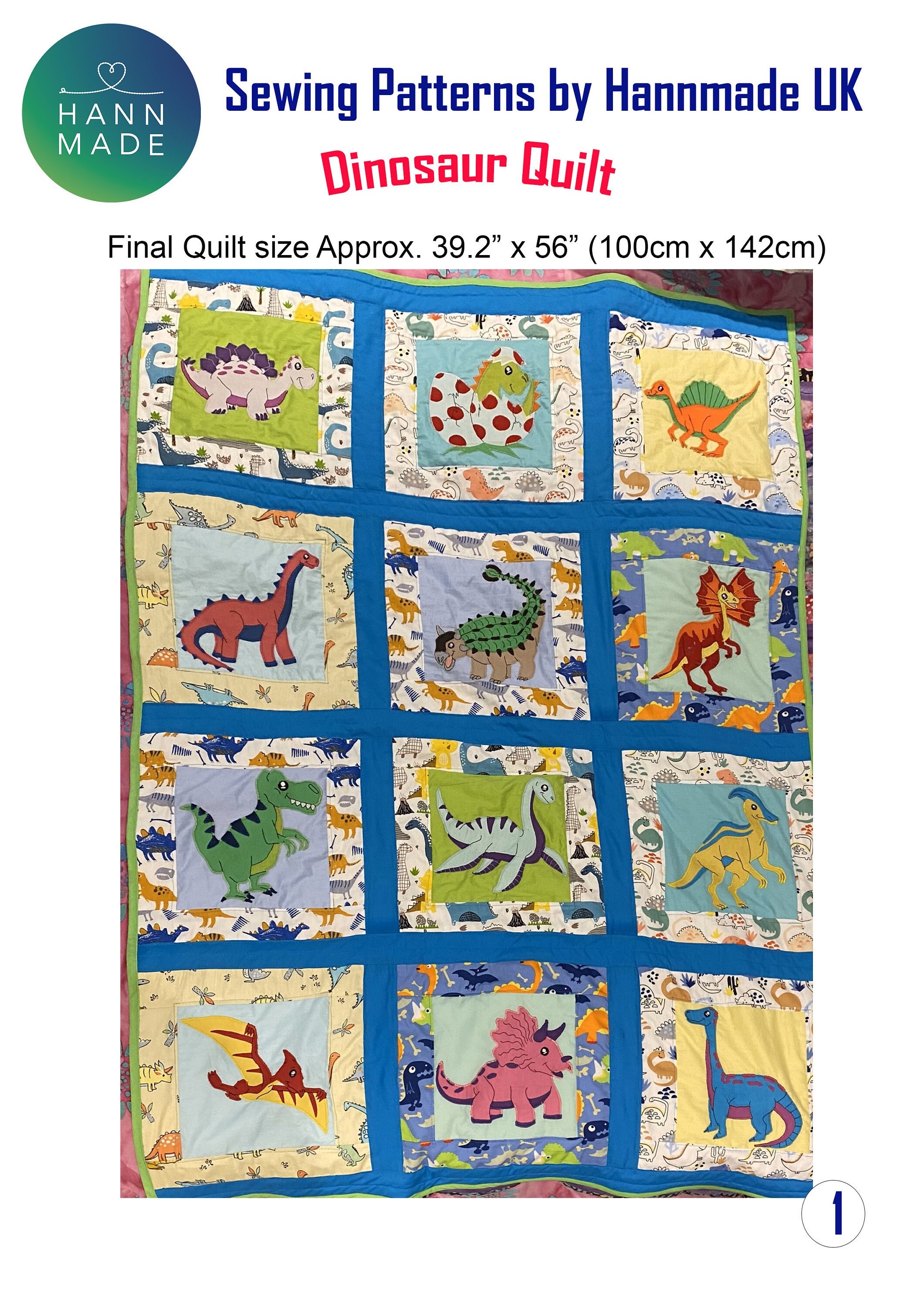 Dinosaur Quilt Sewing Pattern. Cute Dino Babies Crib Sized Quilt. DIY ...