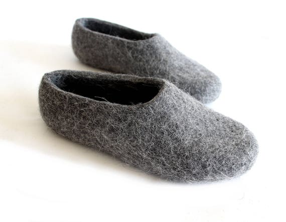 Mens Wool Slippers House Slippers Men Dark Gray Slippers Boiled Wool Clogs