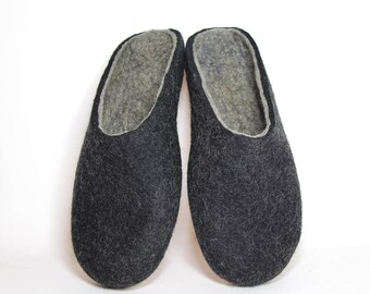 Cadeau papa, chaussons mules en feutre pour hommes, chaussons bio respectueux de l'environnement charbon de bois, chaussons en feutre, cadeau chaleureux des 50 ans pour lui US 6,5 à 12,5