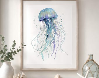 Watercolour Jellyfish Print - Coastal Sea Life Wall Art | Nautical Beach House Decor, Ocean Animal Painting