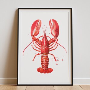 Red Lobster Print, Watercolour Nautical Wall Art, Coastal Bathroom Decor, Beach House Artwork, Sea Life Poster, Ocean Seafood Lover Gift image 4