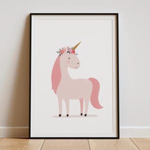 Pink Unicorn Kids Art Print, Playroom Unicorn Artwork, Nursery Art, Kids Prints, Bright Wall Art, Playroom Wall Art, Digital Download