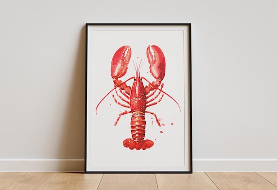 Lobster Print | Beach House Decor| Coastal Art Prints | Nautical Ocean Animal Painting