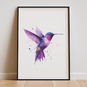 Moderne Kolibri Wandkunst | Bunter Kolibri Kunstdruck | A3 A4 Kolibri Kunstwerk | Aquarell Kolibri | Kolibri Geschenk Dekor