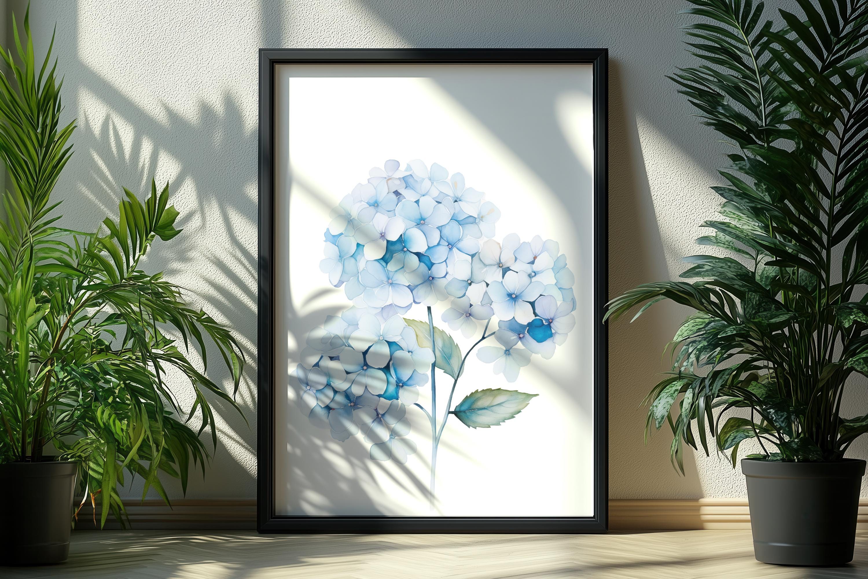 Blue Hydrangea Wall Art Print | Floral Watercolour Poster | Botanical ...