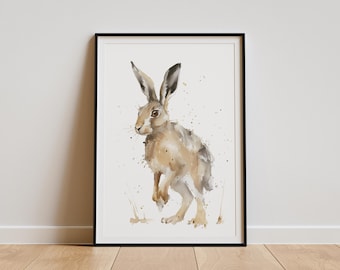Estampado de liebre / Estampado de conejo / Ilustración de conejo / Arte de pared estilo casa de campo