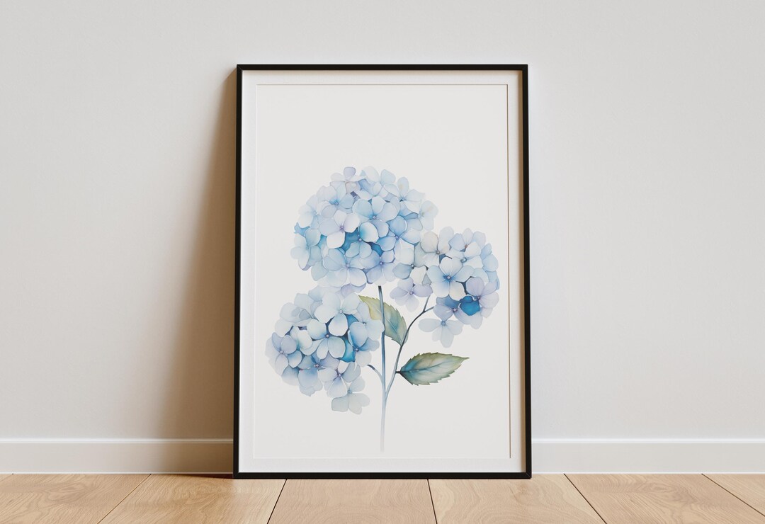 Blue Hydrangea Wall Art Print | Floral Watercolour Poster | Botanical ...