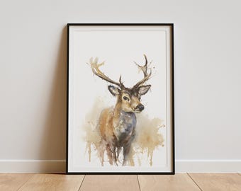 Stag Art | Deer Print Painting | Woodland Animal Artwork
