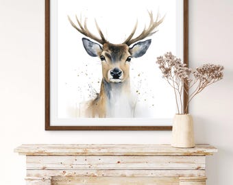 Scottish Highlands Stag Art Print | Deer Painting | Stag Wall Art | Woodland Animal Nursery
