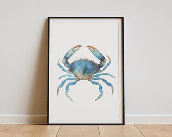 Watercolour Crab Art Print | Beach House Decor | Coastal Wall Poster | Nautical Ocean Animal Painting