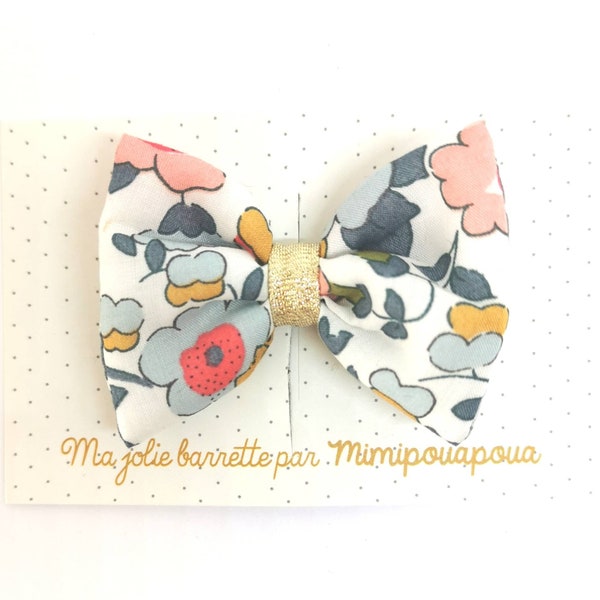 barrette noeud coton liberty betsy porcelaine , barrette cheveux , pince cheveux, mimipouapoua