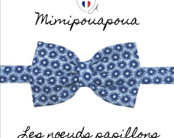 Noeud papillon homme réglable bleu fleurs, événement, mariage, mimipouapoua