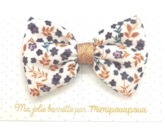 barrette noeud coton liberty marron et lien bronze , enfant, pince cheveux, mimipouapoua