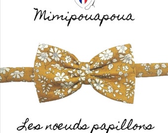 Noeud papillon homme réglable liberty capel moutarde , événement, mariage, mimipouapoua