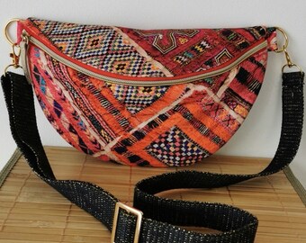 Bum bag, shoulder bag, multicolor print, adjustable strap, cotton
