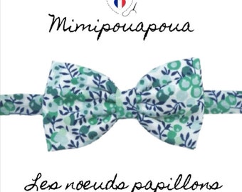 Noeud papillon homme réglable bleu vert fleurs, événement, mariage, mimipouapoua