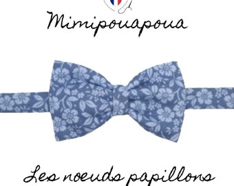 Noeud papillon homme réglable bleu fleurs, événement, mariage, mimipouapoua