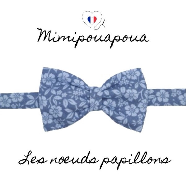 Noeud papillon homme réglable bleu fleurs, événement, mariage, mimipouapoua